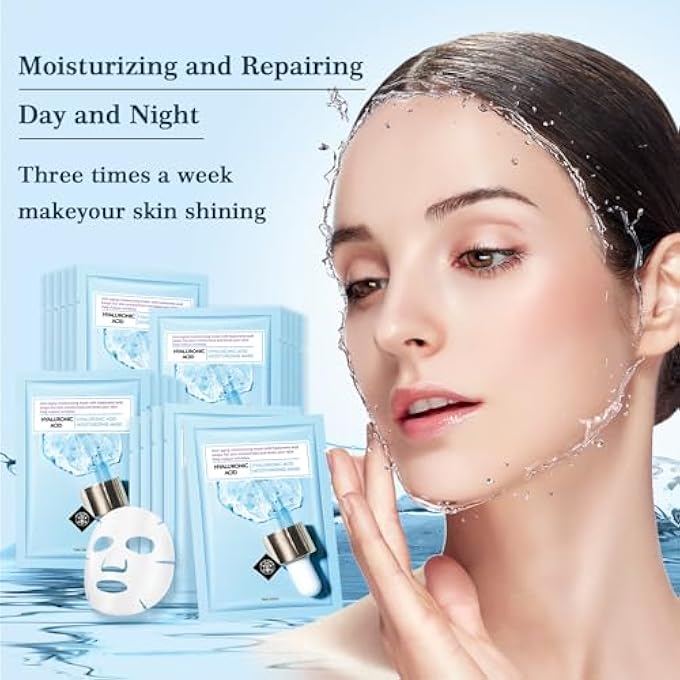 YAFUSIPE FACE MASK SKIN CARE HYDRATING FACE MASKS SHEETS, HYALURONIC ACID SHEETS PACK DEEP MOISTURIZING FACEMASK ANTI AGING FACIAL MASK FOR WOMEN SKIN CARE FACE MASKS BEAUTY- SMOOTHING REJUVENATING, 10 SHEETS - Image 4